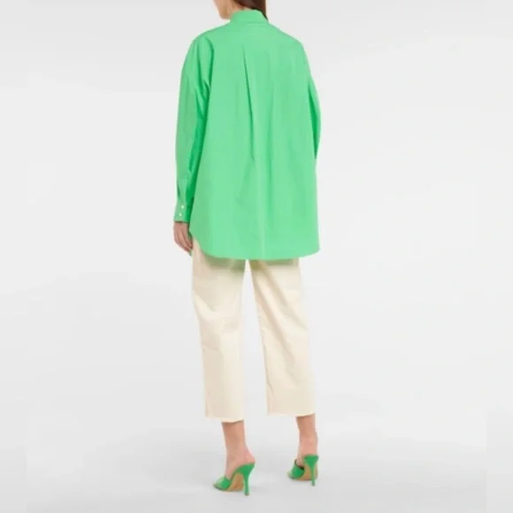 The Frankie Shop -Melody Oversized Organic Cotton-poplin Shirt in Green - Picture 3 of 11
